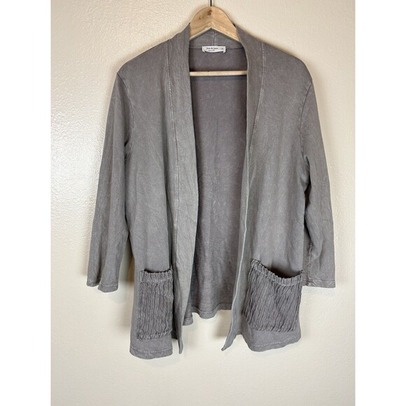 Jess & Jane M Sweater Cardigan Art To Wear Gray Acid Wash Lagenlook Boho Cotton - Picture 1 of 4